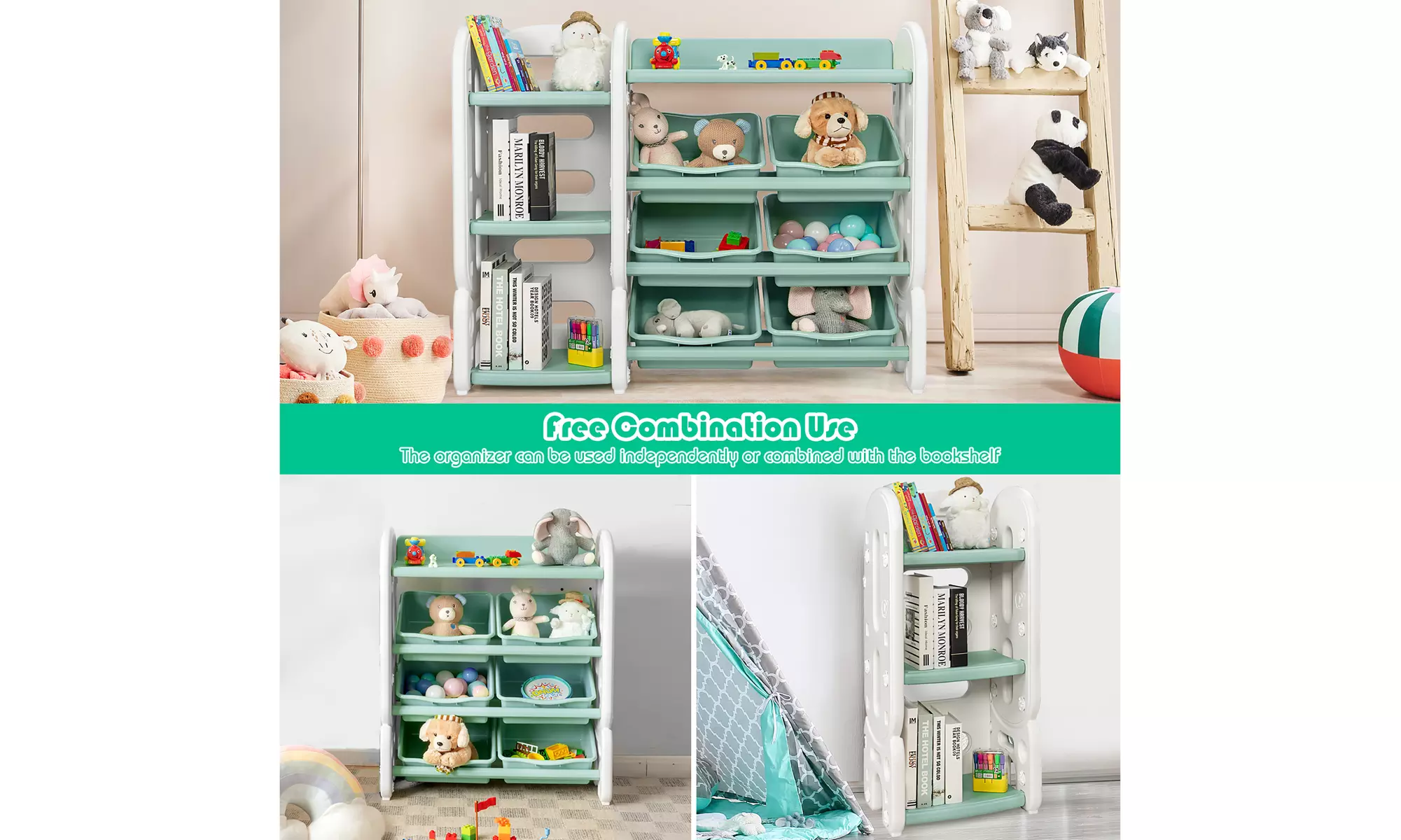 Costway Kids Toy Storage Organizer w/Bins & Multi-Layer Shelf for Playroom
