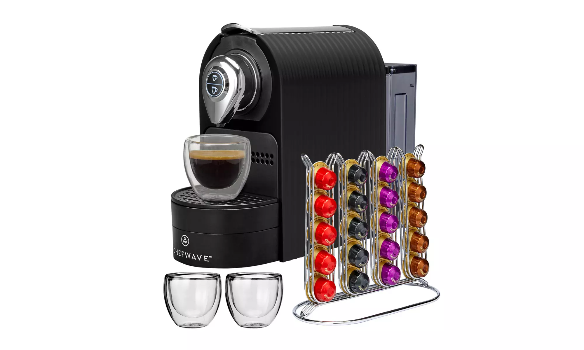 ChefWave Espresso Machine for Nespresso (Black), Capsule Holder and Cups Bundle - Second Medium