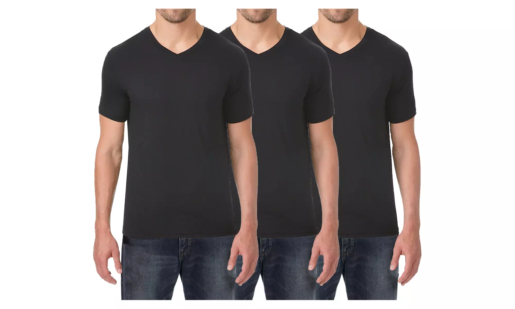 3-Pack Men's Short Sleeve V-Neck Cotton-Stretch Tee (S-2XL)
