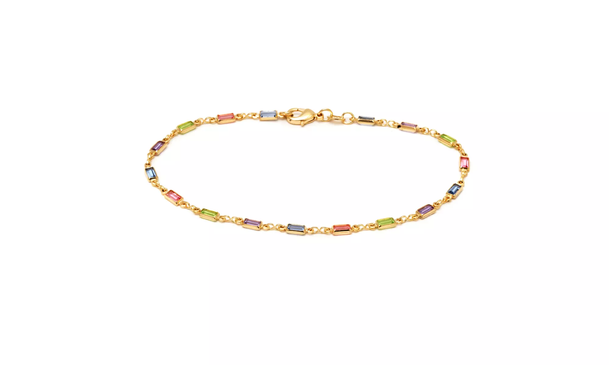 18K Gold Plated Anklet with Multi-Color Crystals  - Second Medium