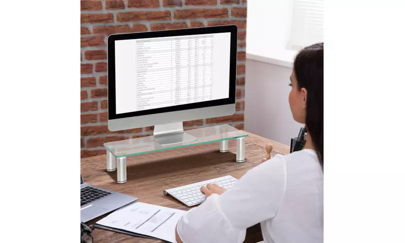 Computer Monitor Riser Glass Stand, Desk Organizer - Second Medium