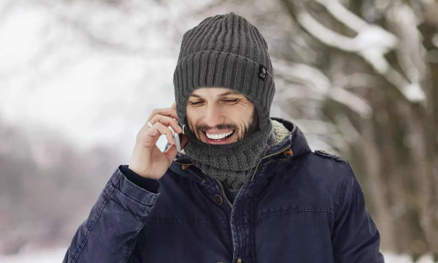 Men's Knit Winter Beanie Hat & Scarf Set 