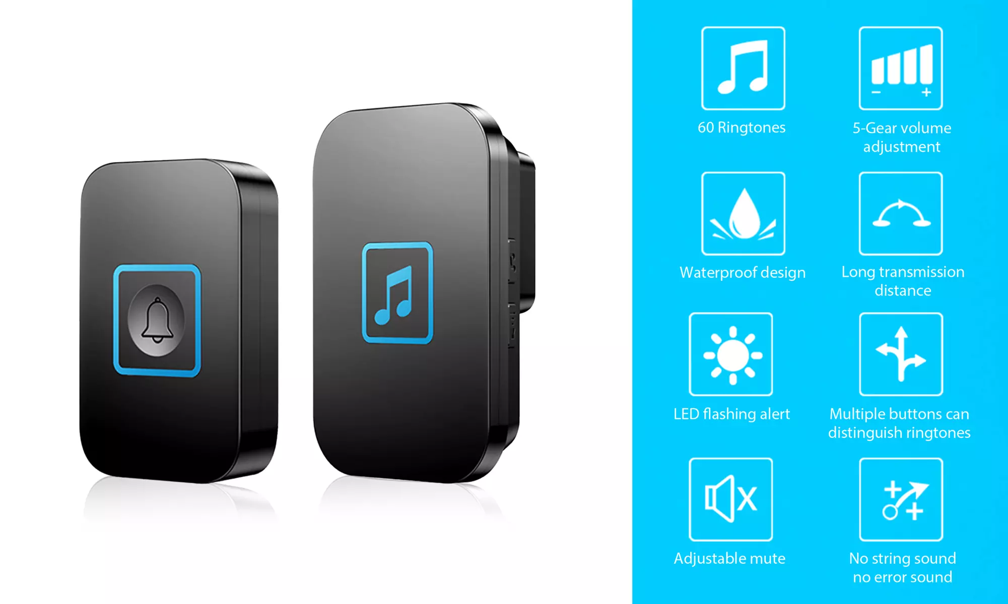 2 Set Wireless Doorbells Battery Operated Door Bell w/ Transmitter 1000ft Range - Second Medium