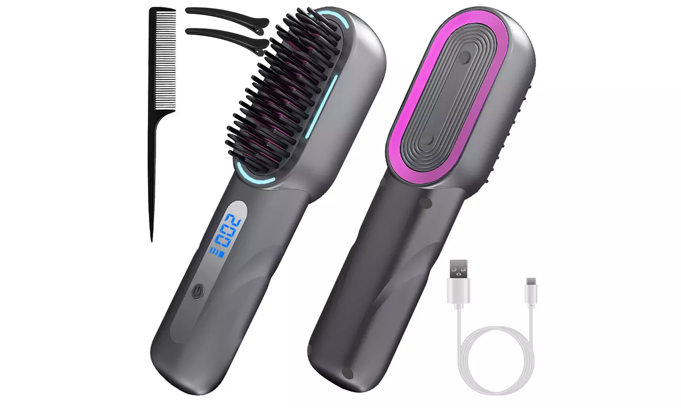 iMounTEK Mini Cordless Hair Straightener Brush with Four Adjustable Heat Levels