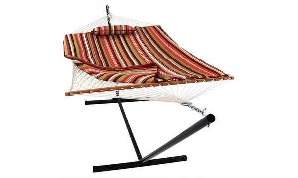 Sunnydaze Cotton Rope Hammock and Stand with Pad and Pillow