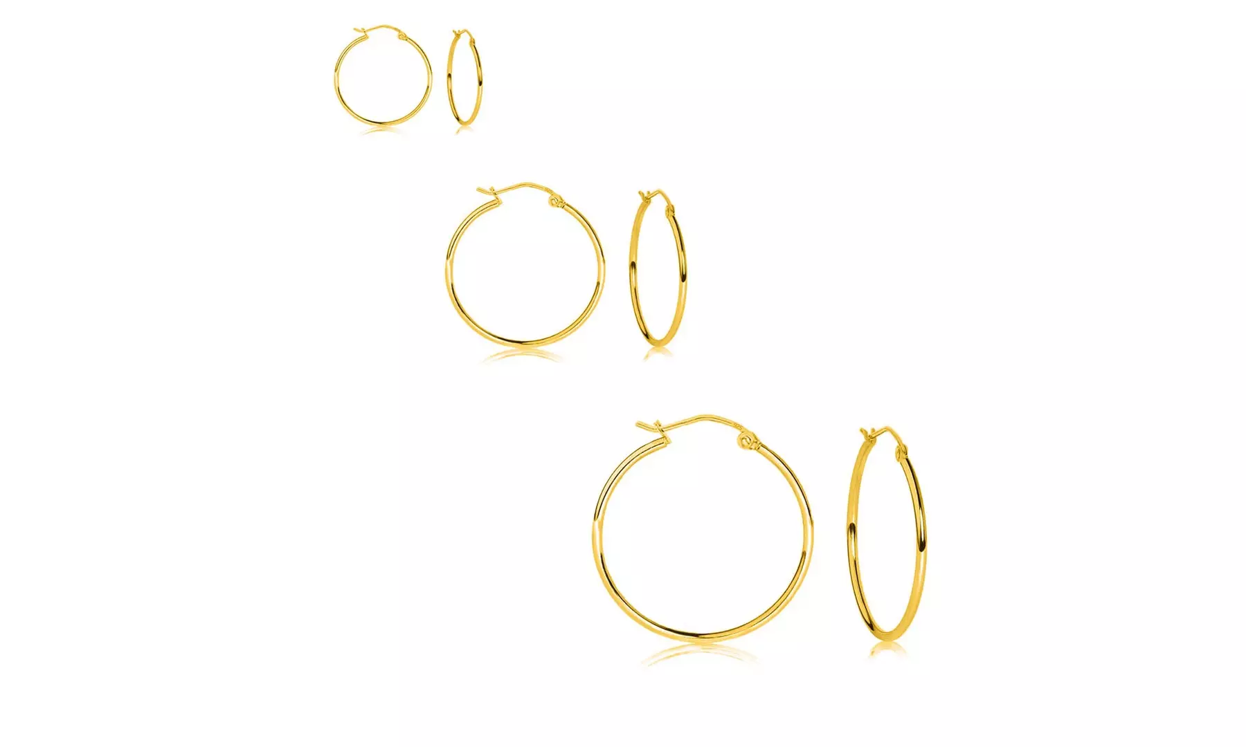 Women's Set of 3 Sterling Silver 15mm , 25mm and 35mm Classic Hoop Earrings