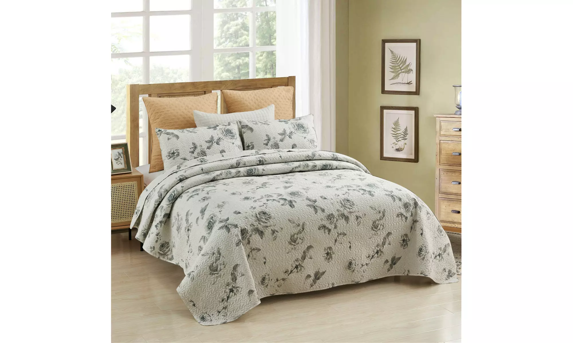 JML 3-Piece Reversible Quilt Set,Home Collection Printed Bedspread With 2 Shams