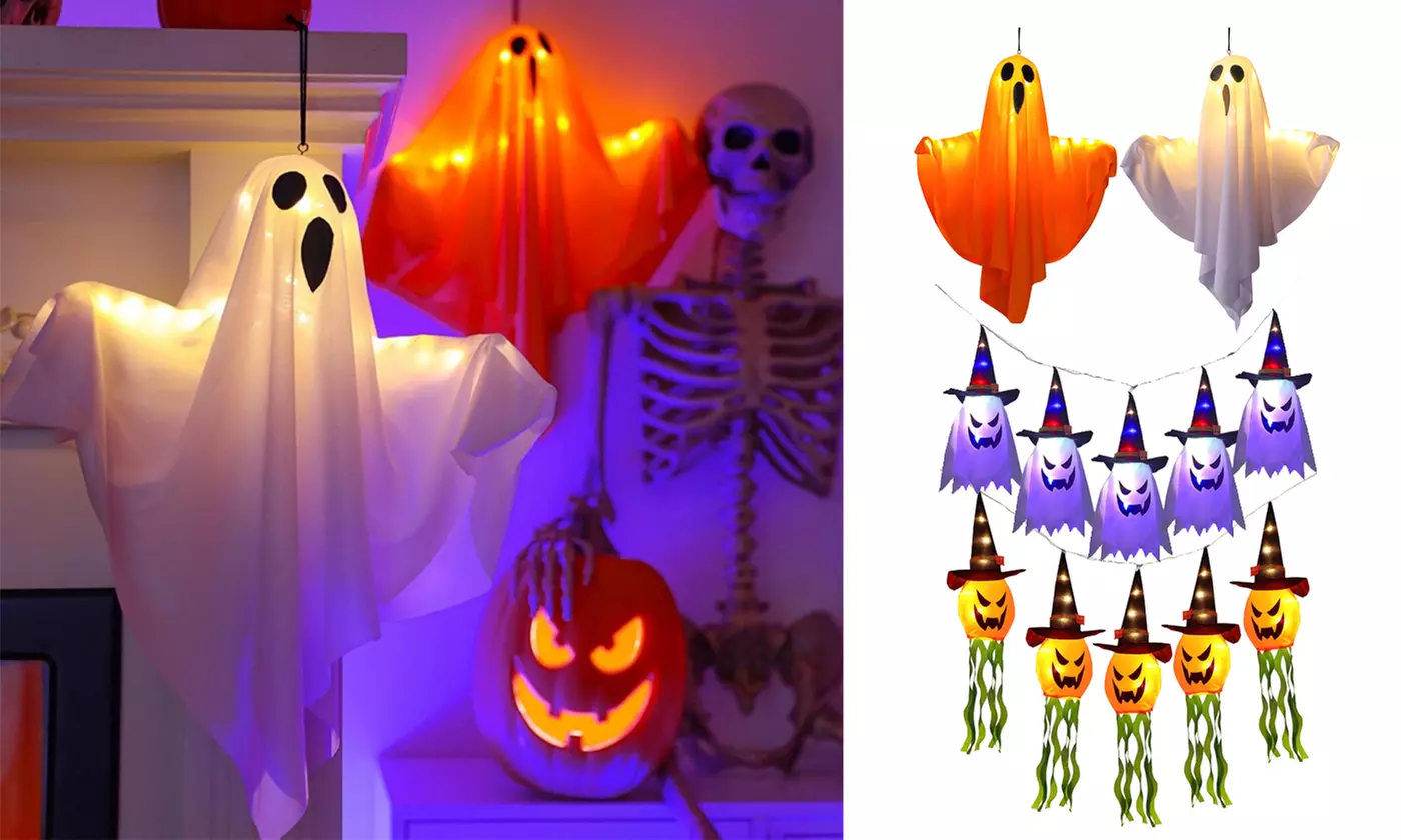 Halloween Light Up Hanging Glowing Ghost Pumpkin Flying Ghost Decoration - Primary Image
