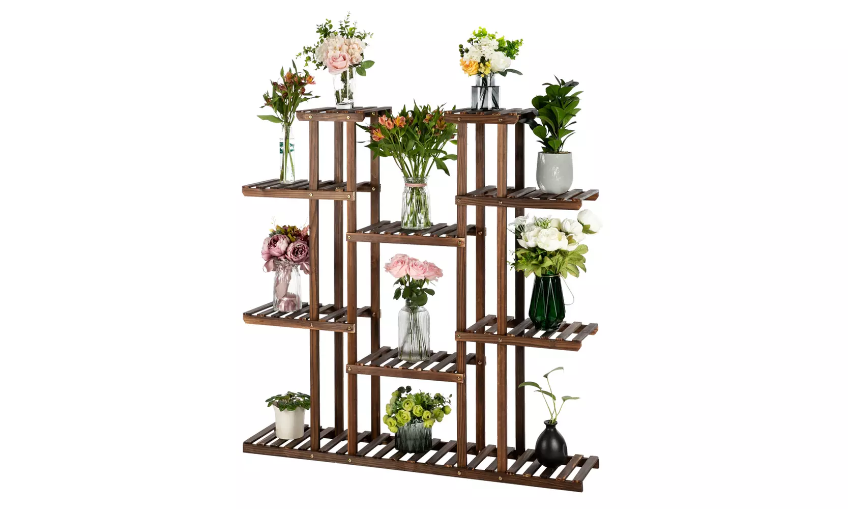 Pine Wood Plant Stand Indoor Outdoor Multiple Flower Pot Holder Display Shelving - Primary Image