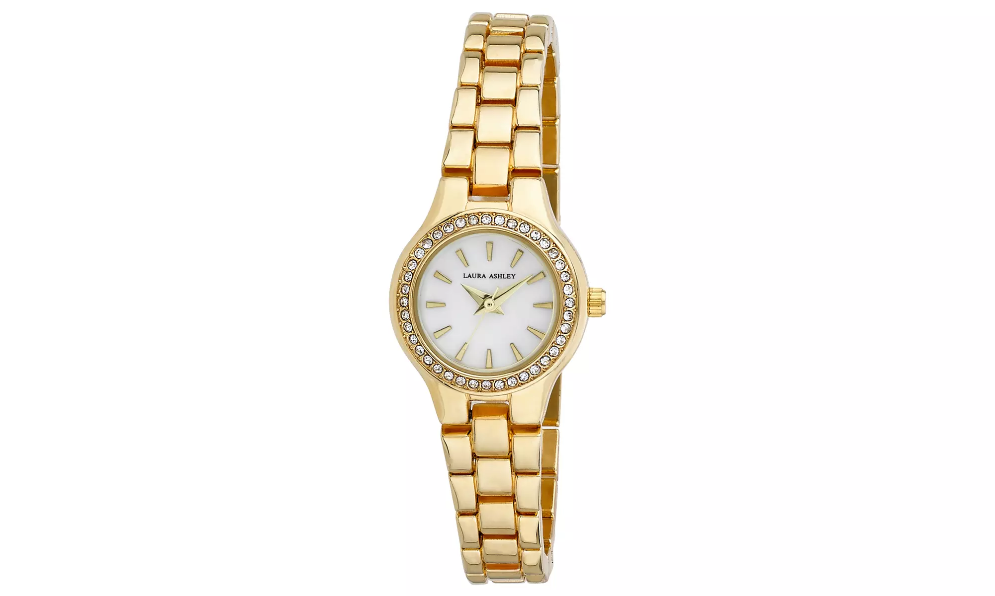 Laura Ashley Gold Mini Link Crystal Bezel Bracelet Watch - Primary Image