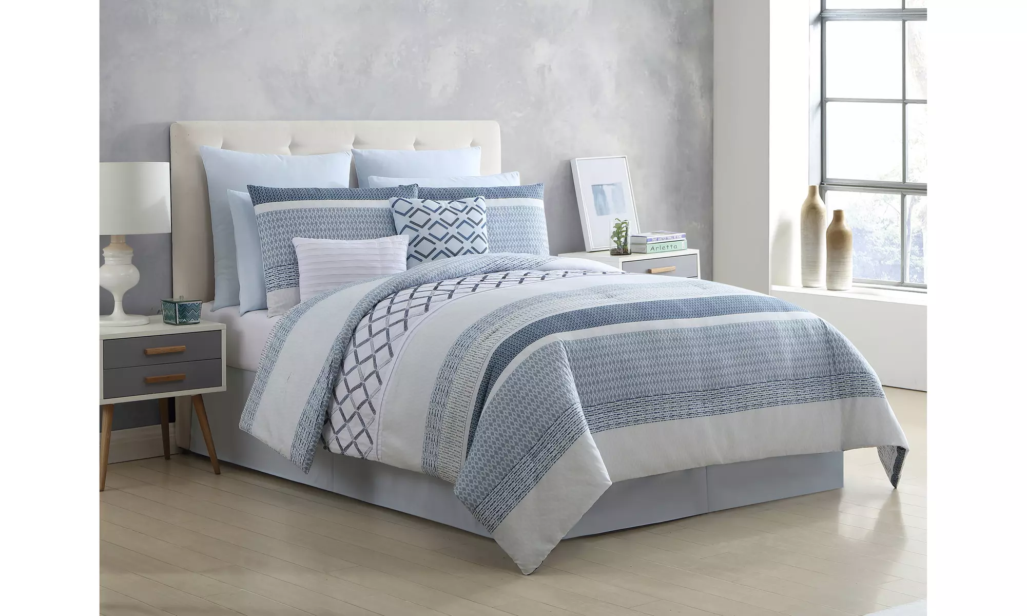 VCNY HOME Grayson Comforter Set Navy/White (10- Piece) - Primary Image