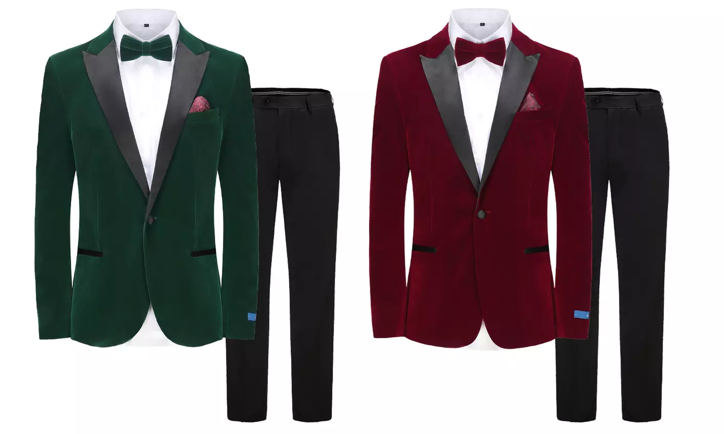 Men's 2 Piece Velvet Birdseye Lapel Slim-Fit Tuxedo Stretch Pants & Bow Tie - Primary Image