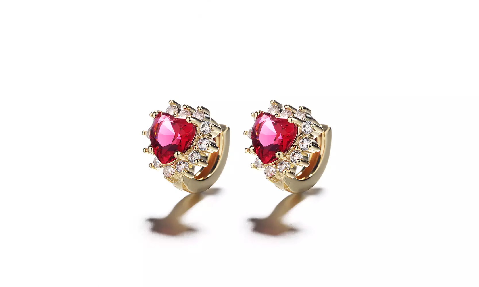 Ruby Heart with Omega Lever-Back Closure in 14K Gold Plated