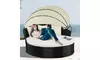 Costway Outdoor Round Sofa Daybed-Black,Retractable Canopy,Patio Furniture