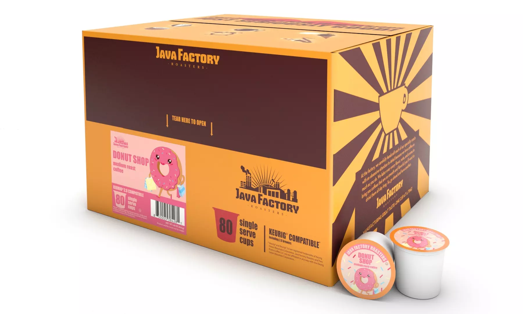 Java Factory Donut Shop Blend Medium-Roast Single-Serve Coffee Pods (80-Pack)
