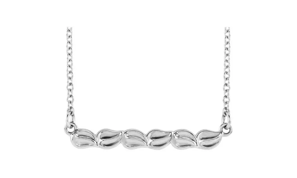 White Gold Plated Leaf Bar Necklace - Primary Image