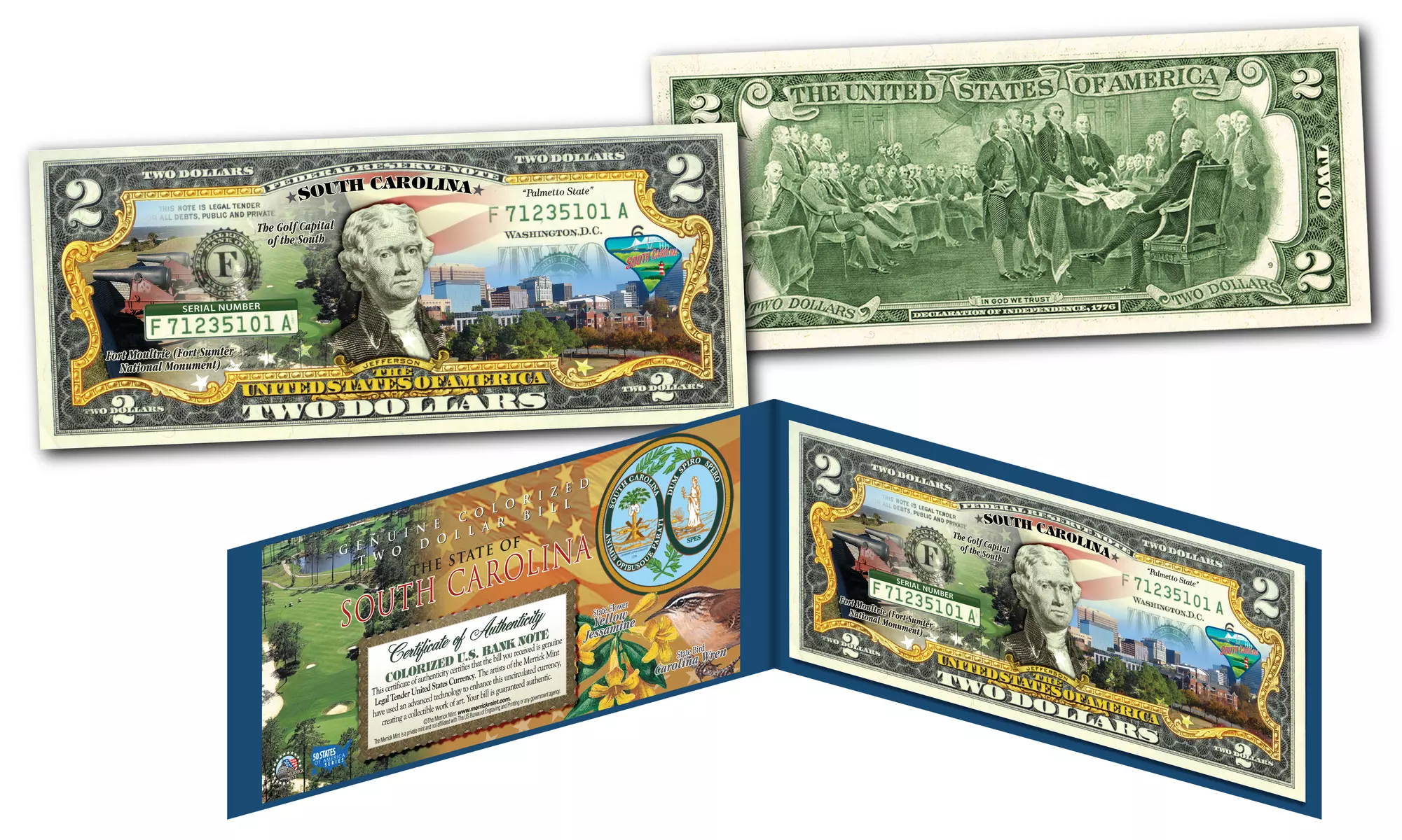 Official Genuine Legal Tender U.S. 2 Dollar Bills Honoring America's 50 States 