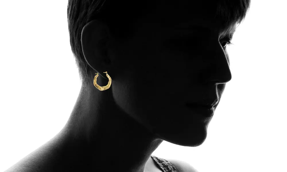 14K Yellow Gold 23x3mm Polished with Milgrain Twist Hoop Earring - Second Medium