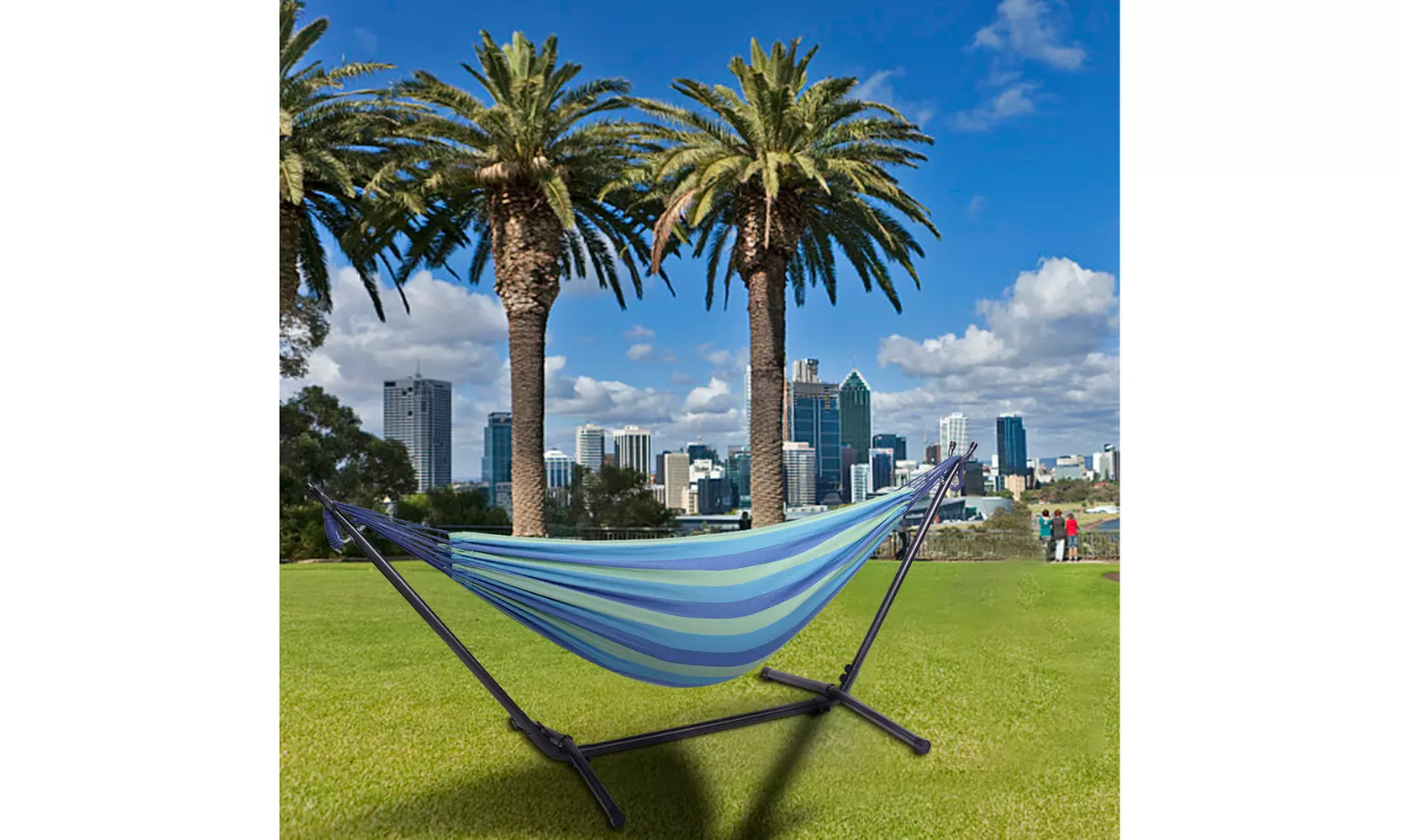 Double Cotton Hammock with Space Saving Steel Stand - Primary Image