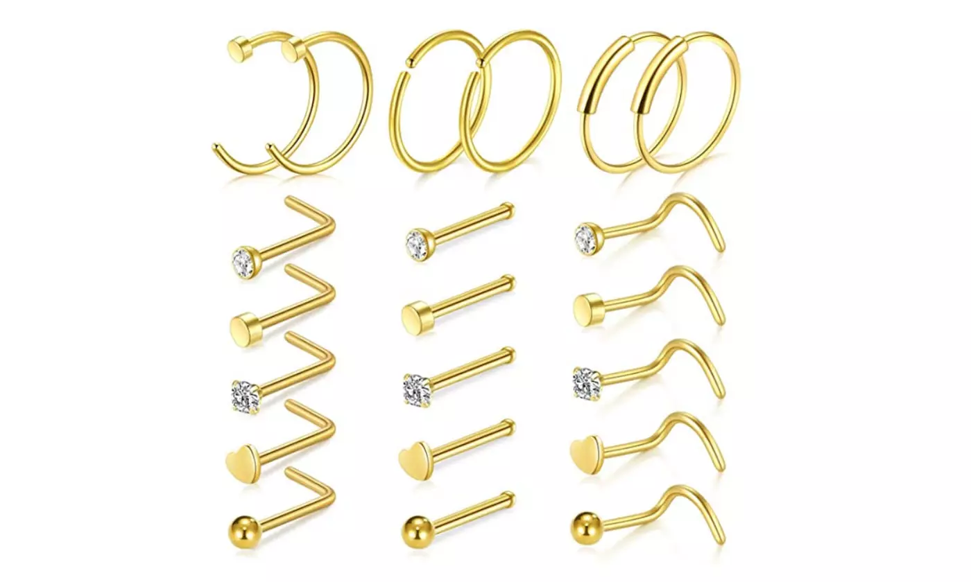 21pcs/set 20G Nose Ring Studs Hoops Screws Bend Rings Piercing Accessories