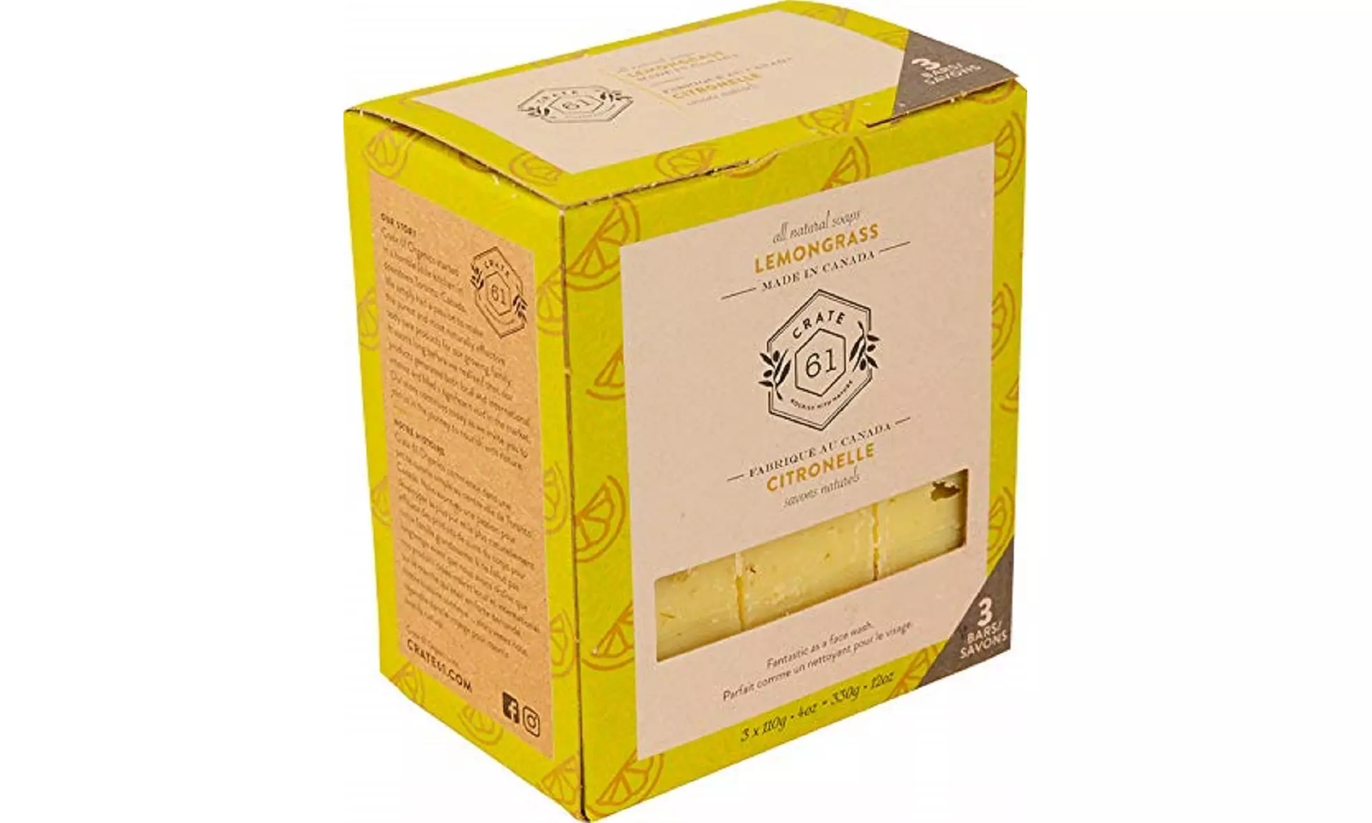 Crate 61, Vegan Natural Bar Soap, Lemongrass, 3 Pack, - Primary Image