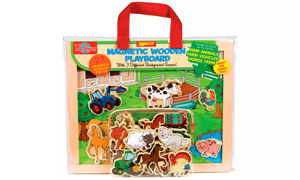 T.S. Shure Farm Animals, Horses and Vehicles Wooden Magnetic Playboard Set - Primary Image