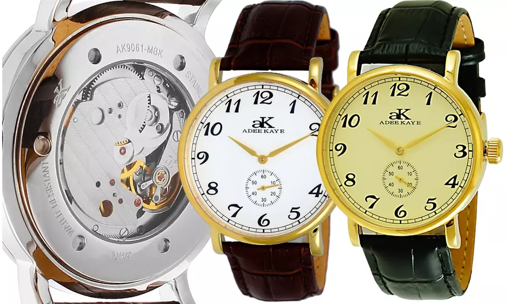 Adee Kaye Men's Vintage Mechanical Watch with Leather strap - Primary Image