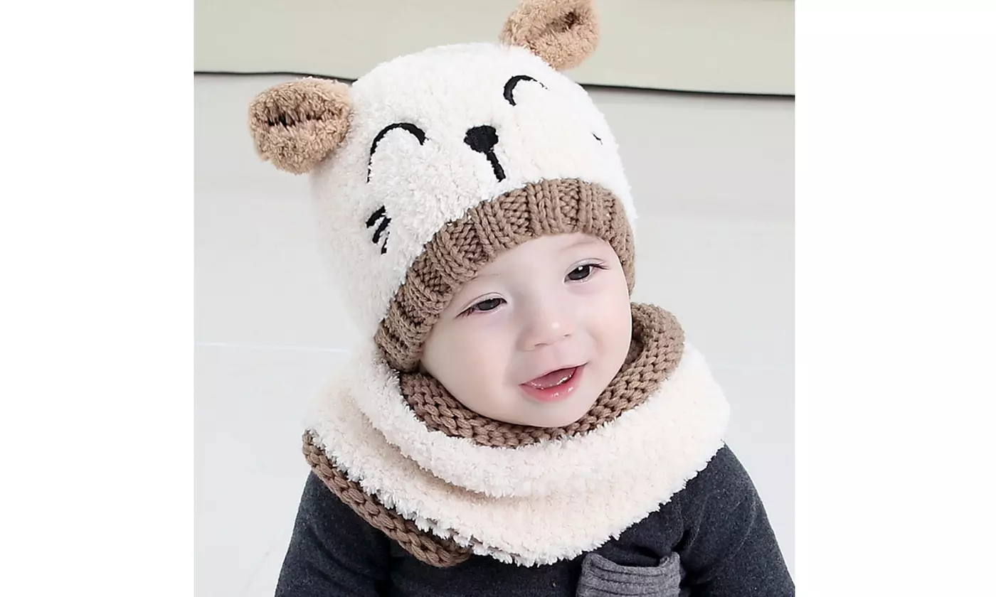 Winter Warm Cute Beanie Hat with Scarf Set Cap for Baby Toddler Girl Boy