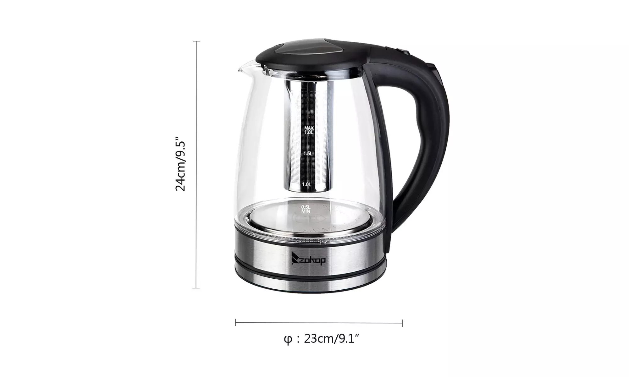 1.8L Electric Kettle Glass Kettle with Removable Tea Infuser