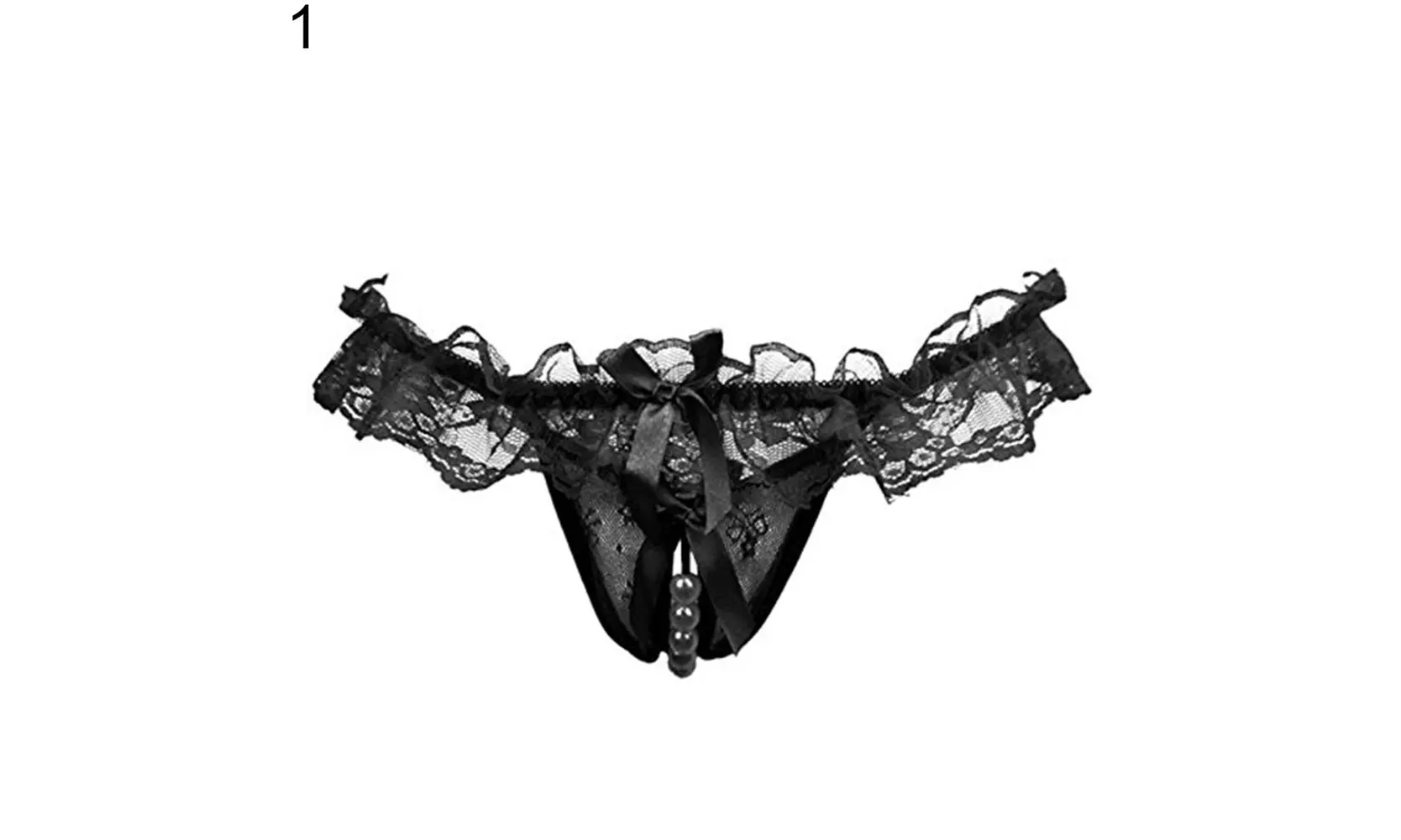Sexy Women Bowknot Gauze Beads Lace Low Rise Panties G-String Thong Underwear - Primary Image