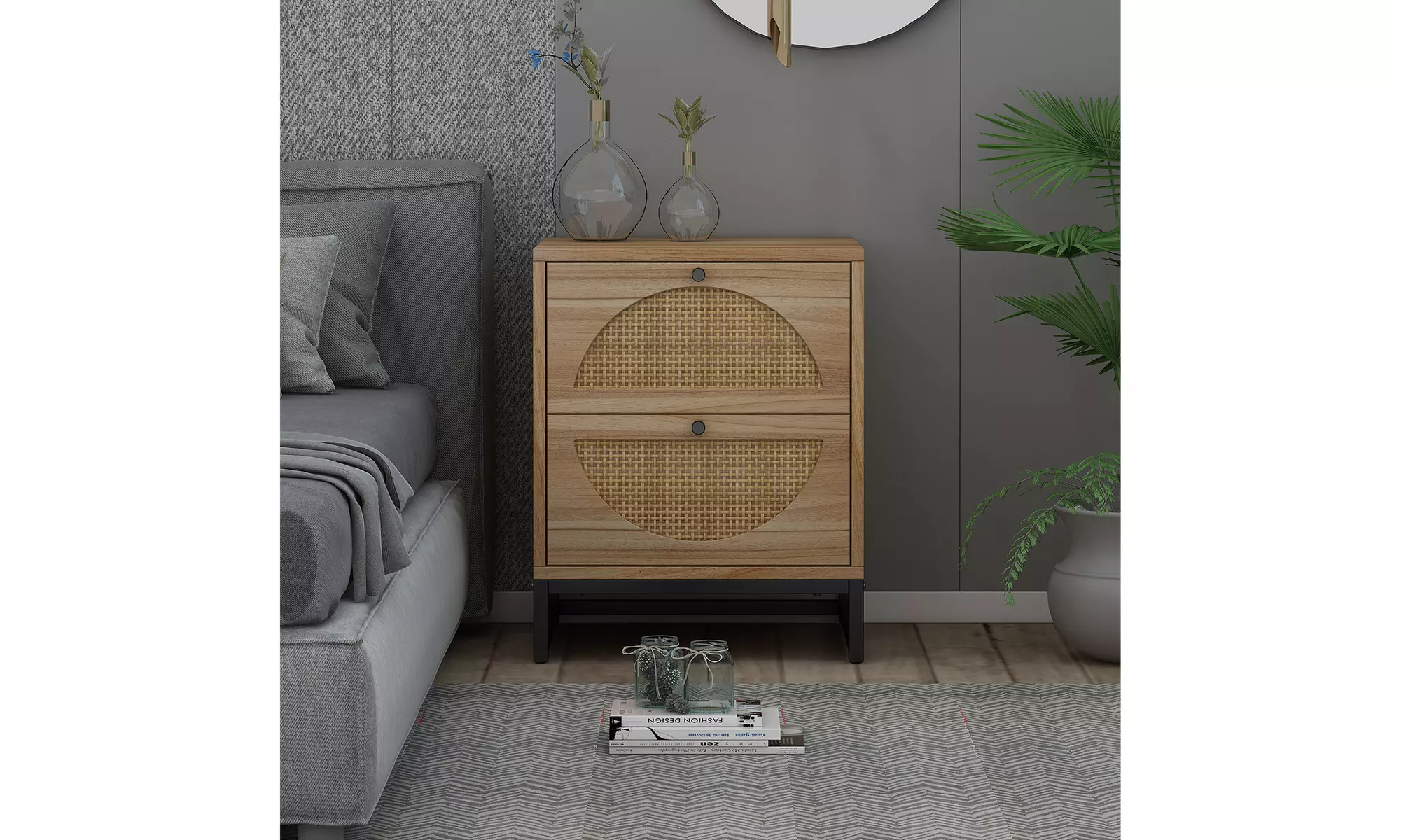 2 Drawer Nightstand Side Table Bedroom Storage Drawer Bedside End Table - Primary Image