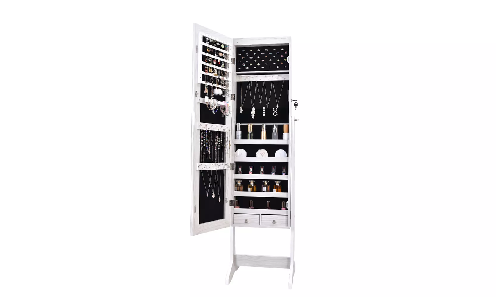 Makeup Mirror Jewelry Cabinet with Storage Drawers and Shelves Cabinet White - Primary Image