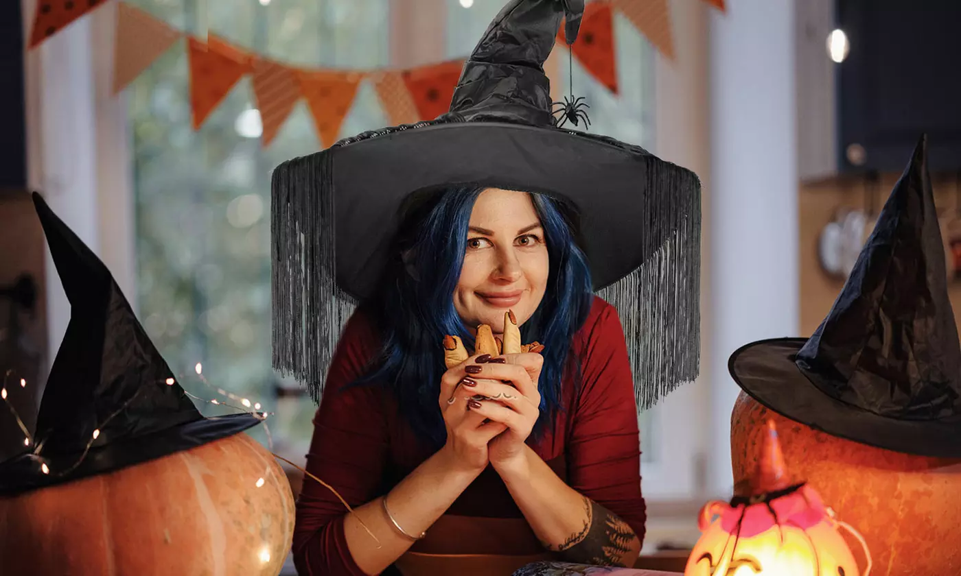 Women Halloween Black Ruched Witch Wizard Hat Fancy Dress Costume Accessory