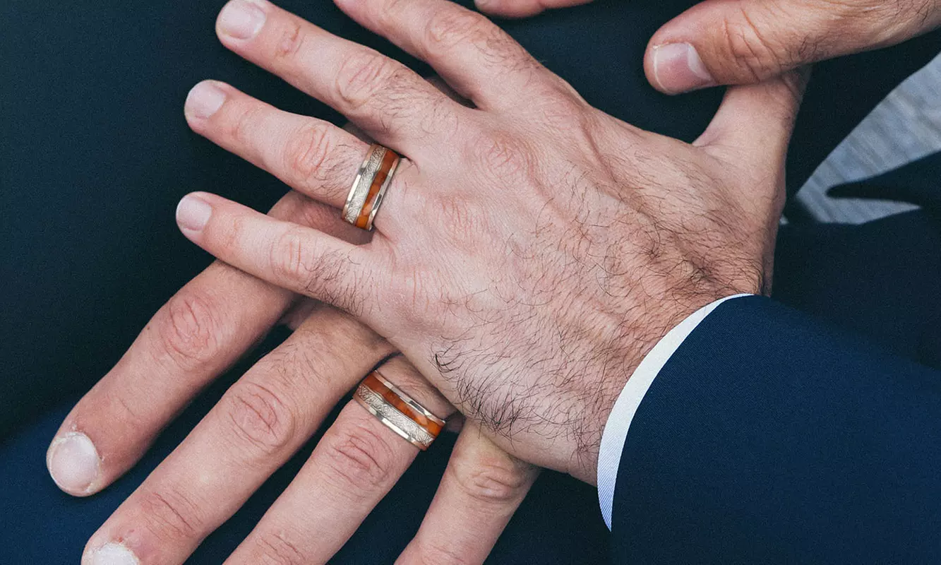 Silver Whiskey Barrel Ring Wooden Meteorite Wedding Engagement Band Ring