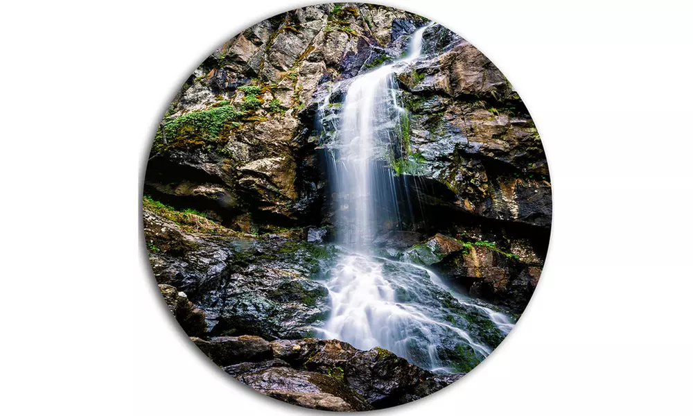 Waterfall in Sofia Bulgaria' Ultra Vibrant Landscape Metal Circle Wall Art - Second Medium