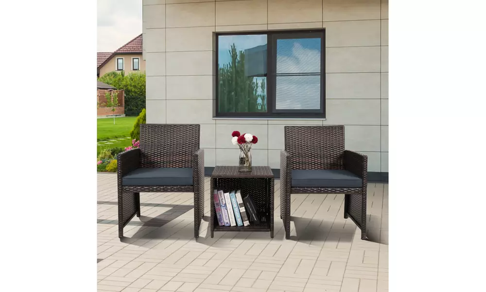 3 Pieces Patio Wicker Furniture Sets Patio Conversation Sets PE Rattan Chair - Second Medium