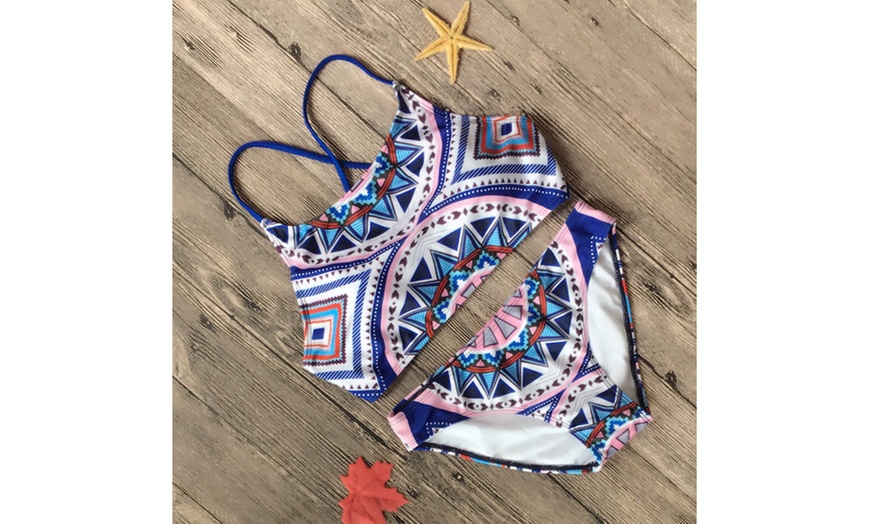 Image 3: Women's Halter Bikini Swimsuit High Neck Two Pieces Bikini Swimwear Padded