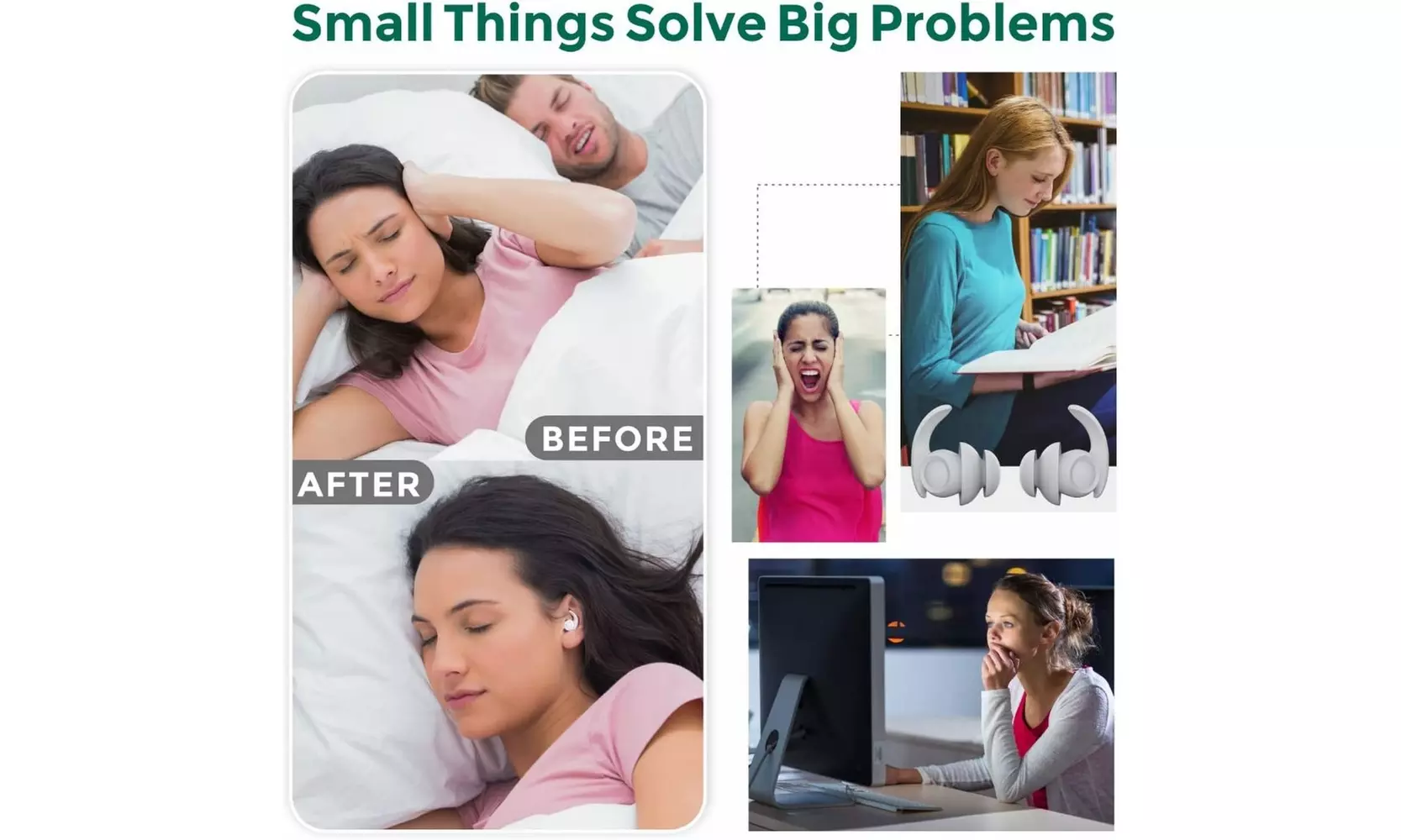 Noise Reduction Ear Plugs for Sleeping, Eargrace 3 Pairs of Different Sizes. - Second Medium