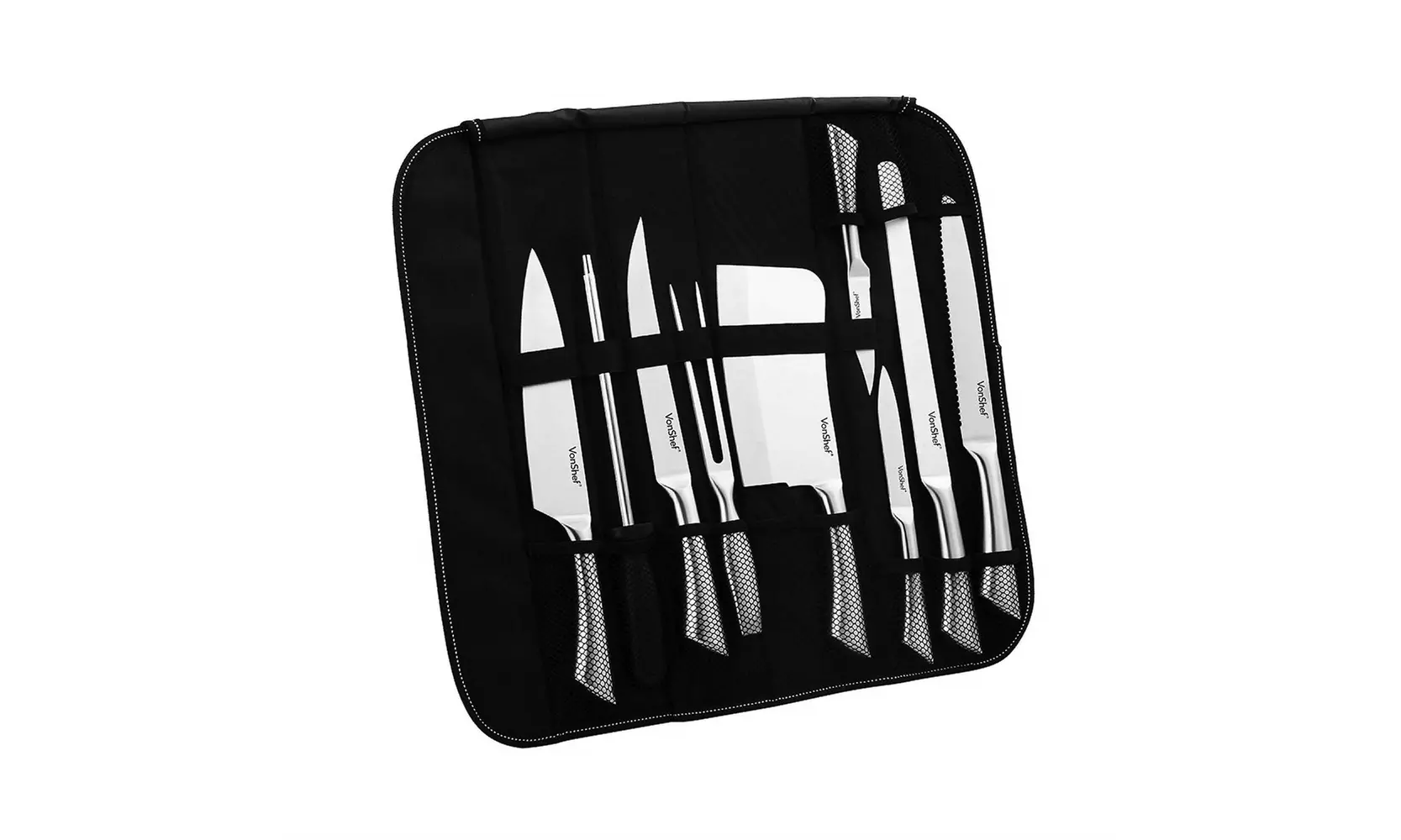 VonShef 9 Piece Assorted Kitchen Knife Carry Wrap Set With Zip Up Carry Case - Primary Image