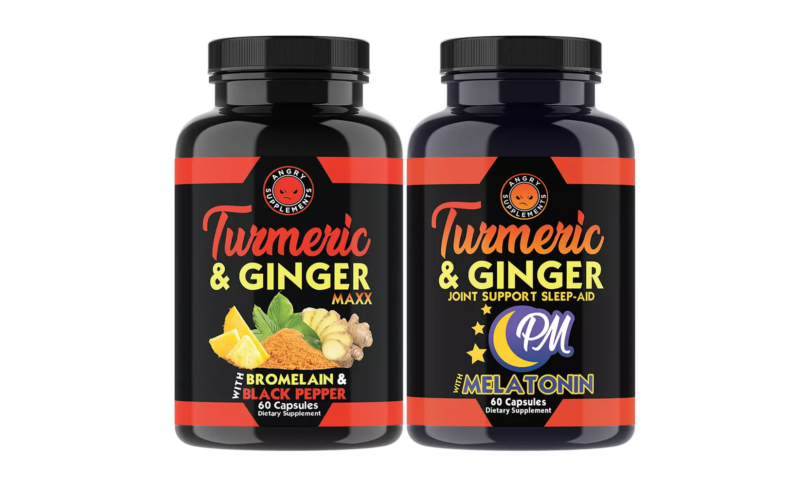 Angry Supplements Turmeric & Ginger Maxx AM, Turmeric Ginger PM Sleep Aid 2-PK