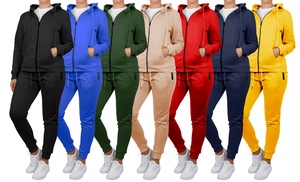 2-Piece Women's Loose Fit Fleece-Lined Full Zip Hoodie & Jogger Set (S to 2XL)