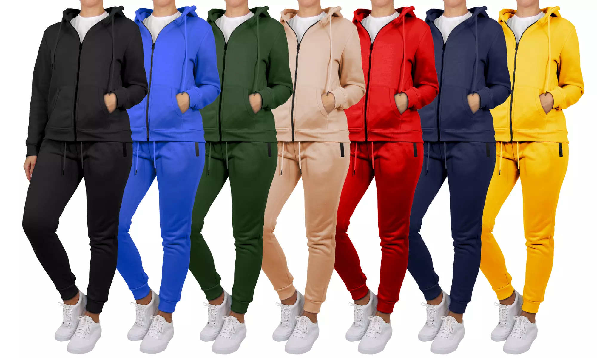 2-Piece Women's Loose Fit Fleece-Lined Full Zip Hoodie & Jogger Set (S to 2XL) - Primary Image