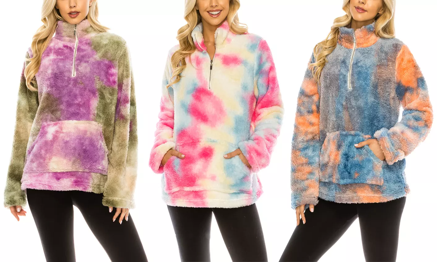 Haute Edition Women's Pullover 1/4 Tie Dye Sherpa Sweater - Primary Image