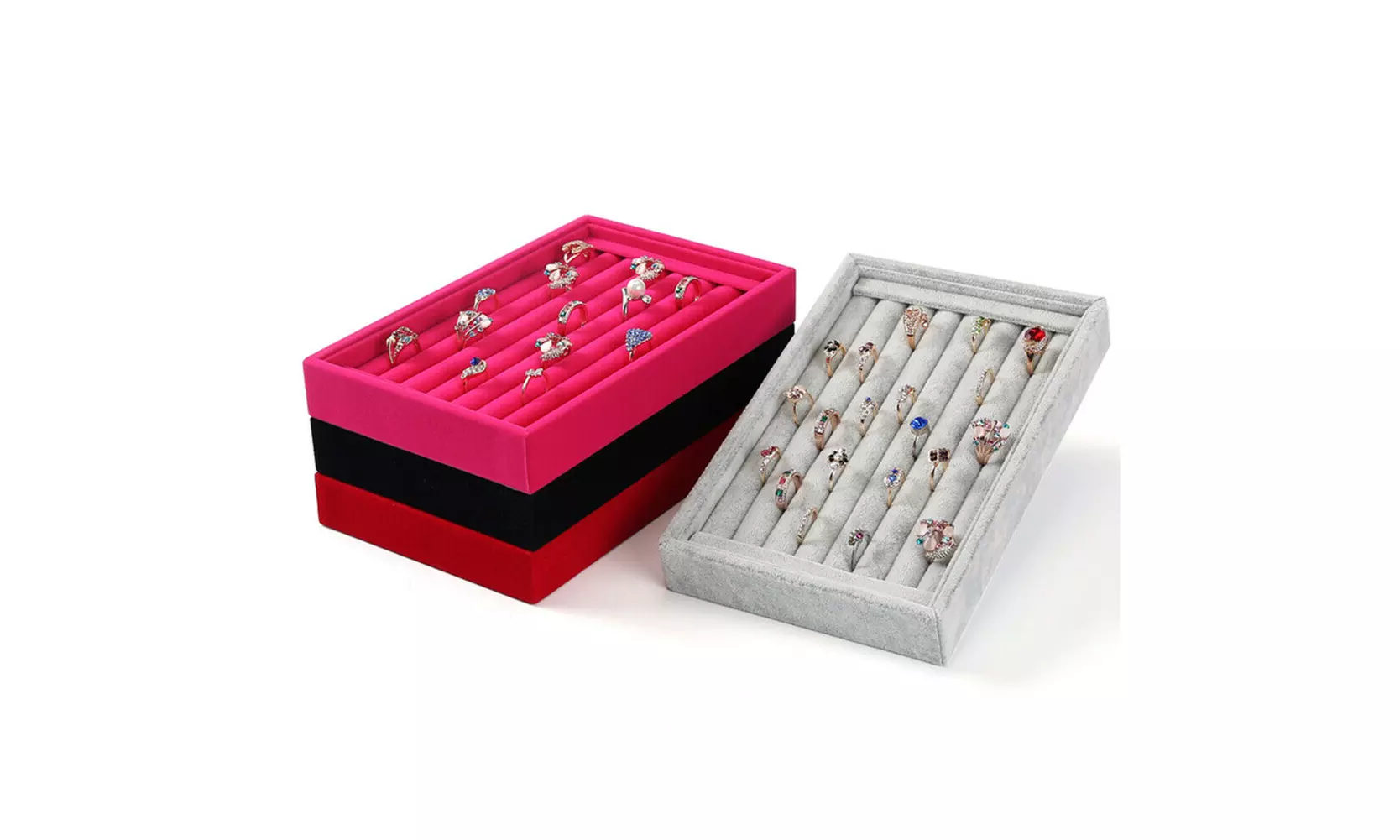 1-2 Pc Velvet Jewelry Ring Display Organizer Tray Holder Earring Storage Case