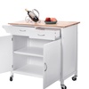 Image 7: Rolling Kitchen Cart Island Wood Top Storage Trolley Cabinet Utility Modern