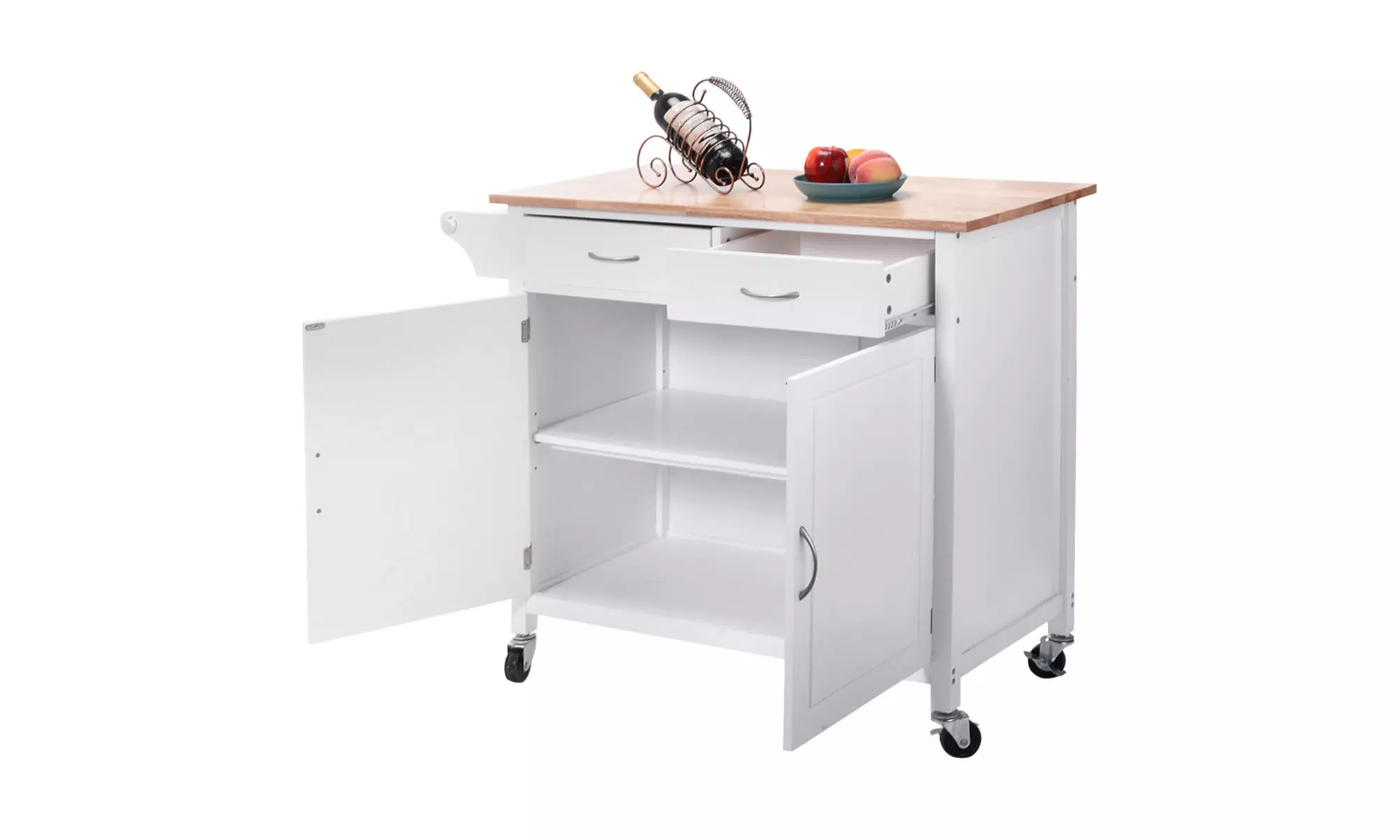 Rolling Kitchen Cart Island Wood Top Storage Trolley Cabinet Utility Modern
