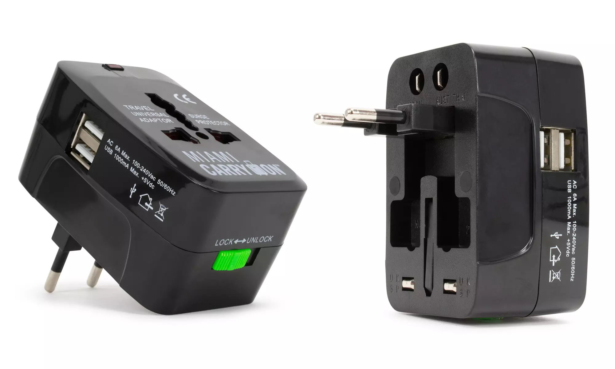 Miami CarryOn International Travel Adapter with Two USB Ports (1/2/3/4 Packs)