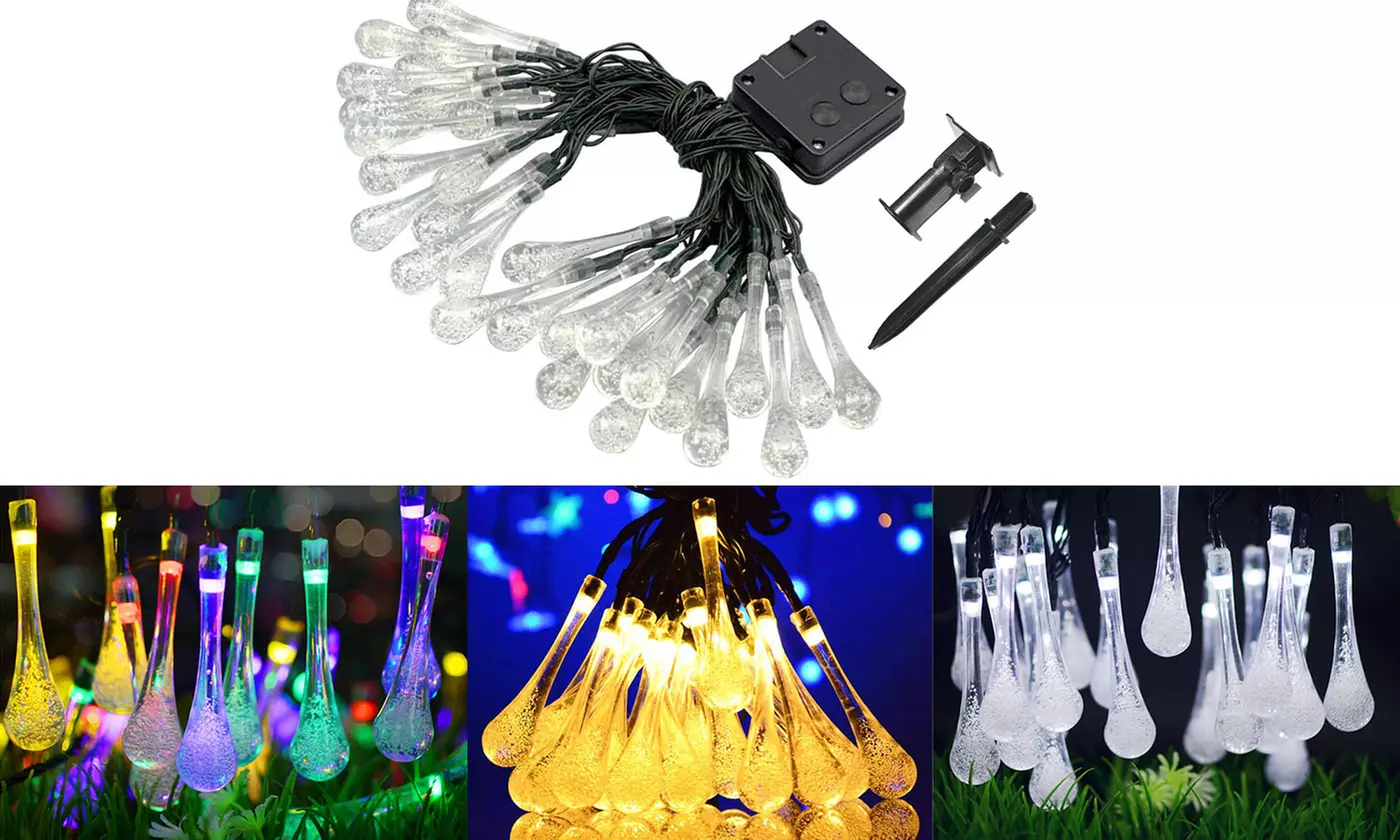 Solar Powered 10/30 LED Water Drop Icicle Fairy String Lights Xmas Party Decor