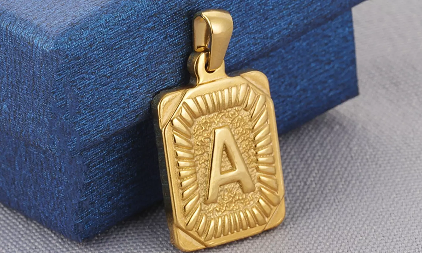 Gold Plated Stainless Steel Initial Pendant with Box Link Chain Necklace