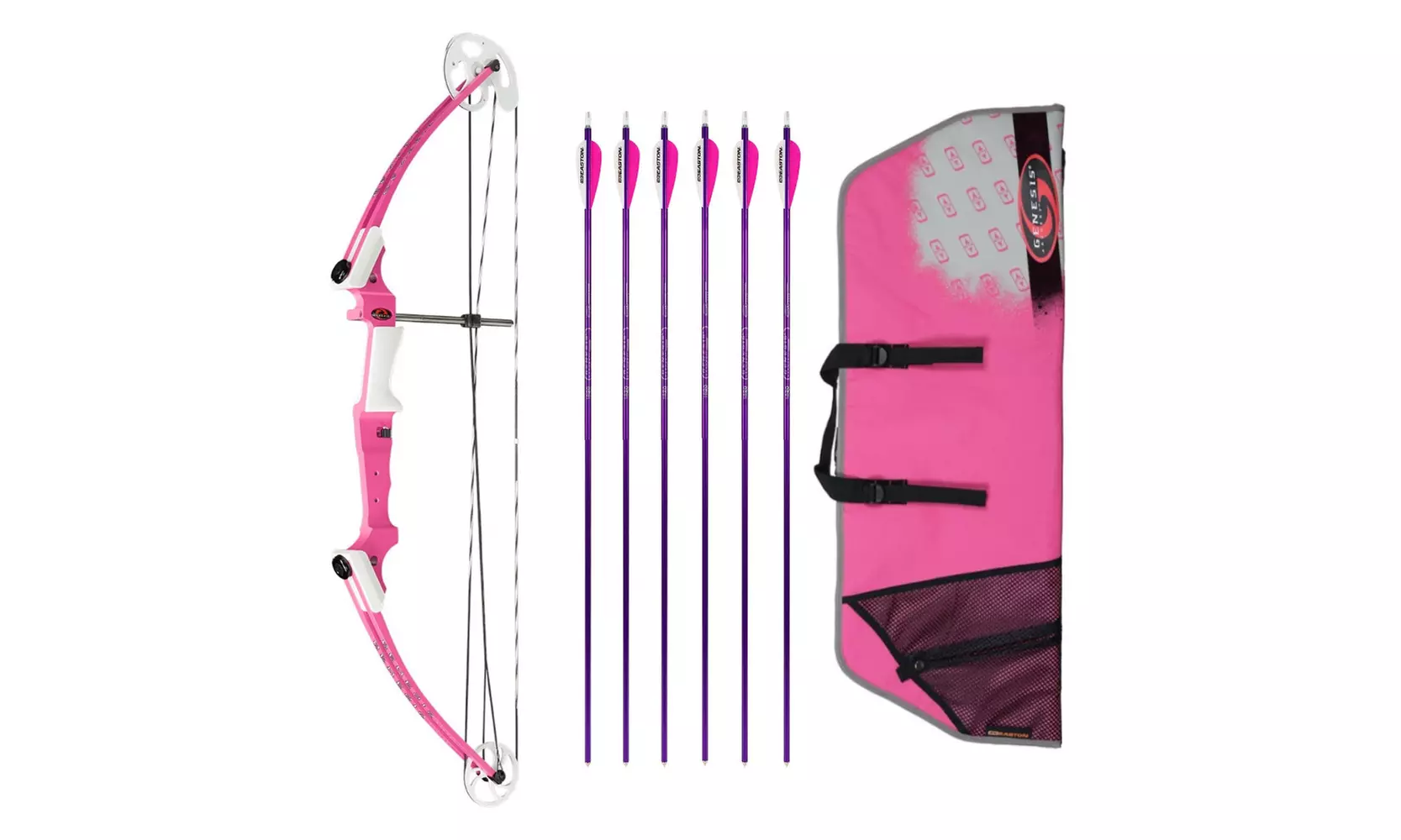 Genesis Archery Original Bow (Right Hand, Pink) with 6 NASP Arrows and Case - Primary Image